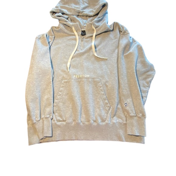 Peloton quarter zip hoodie gray.  Size Large pouch pocket reverse weave - Picture 7 of 7